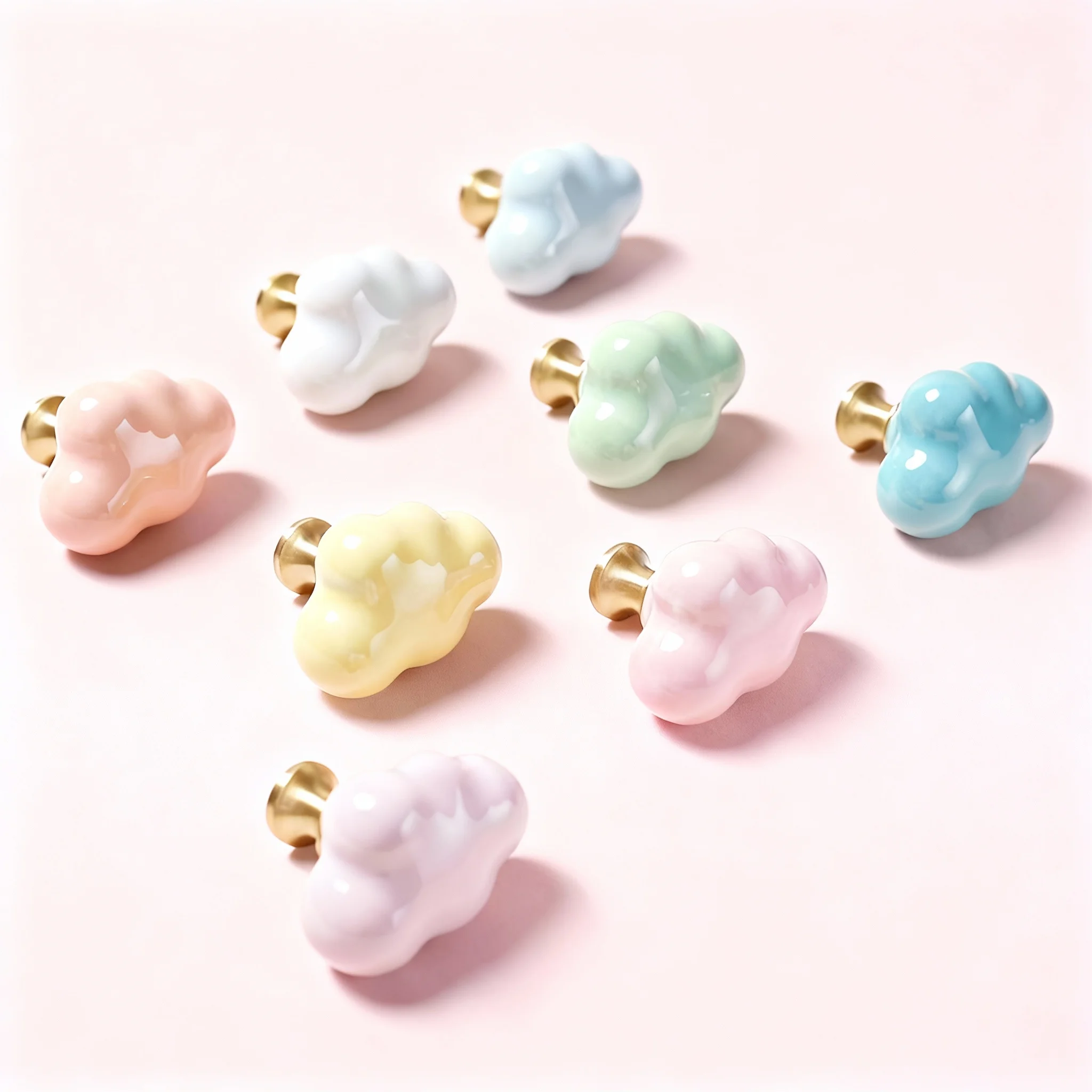 Ceramic & Brass Cloud Cabinet Handle Knob 1pc for Drawer Wardrobe Kids Room Door Furniture with Screw