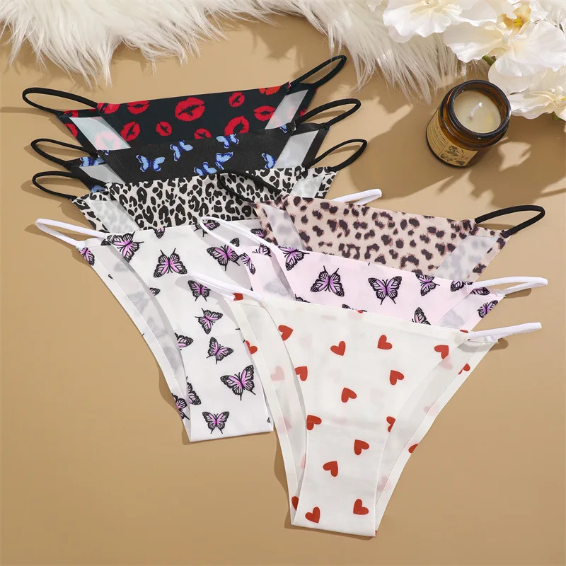 Seamless Silk Leopard Underwear Women's Panties Flower Butterfly Sexy Brief Female Low-waist Stretch Lingerie 속옷 XS-XL