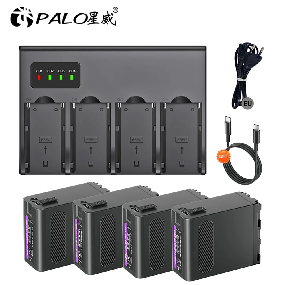 PALO 11800mAh NP-F990 Battery Compatible with NP F980 F970 F960 F750 F550 F570 & 4 Slots Charger for Sony QM91D CCD-RV100 TRU47E