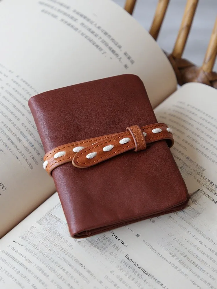 genuine-leather-short-wallet-for-women-top-layer-tanned-cowhide-compact-size-driver-license-multi-card-slot-drawstring-style