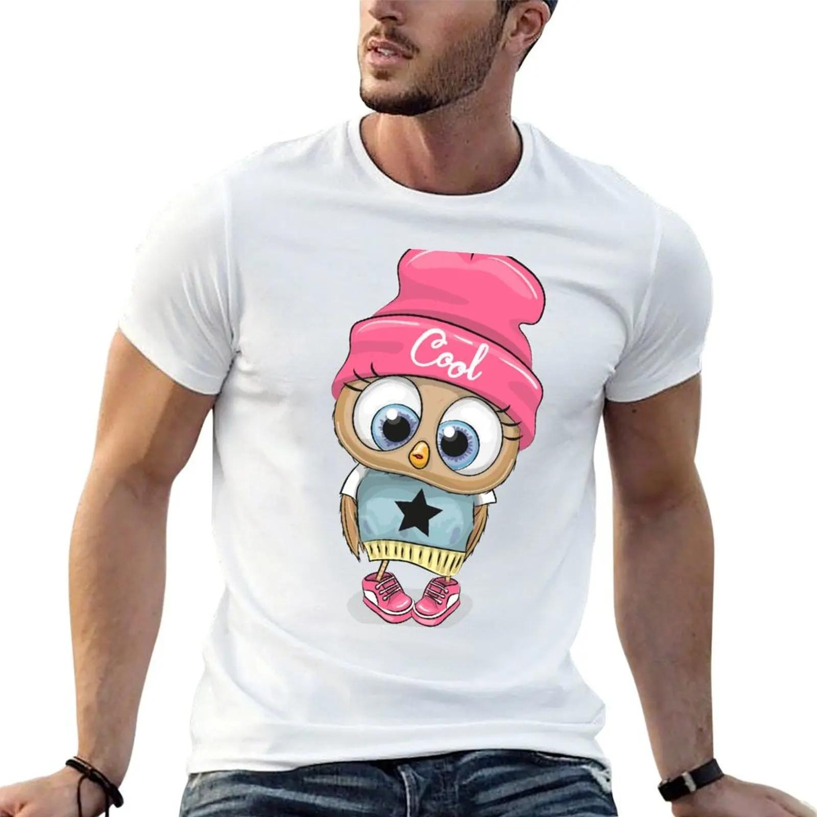 

Cute Owl Girl in a pink hat T-Shirt t shirt men 100% cotton luxury brand man t shirt designer T-Shirt