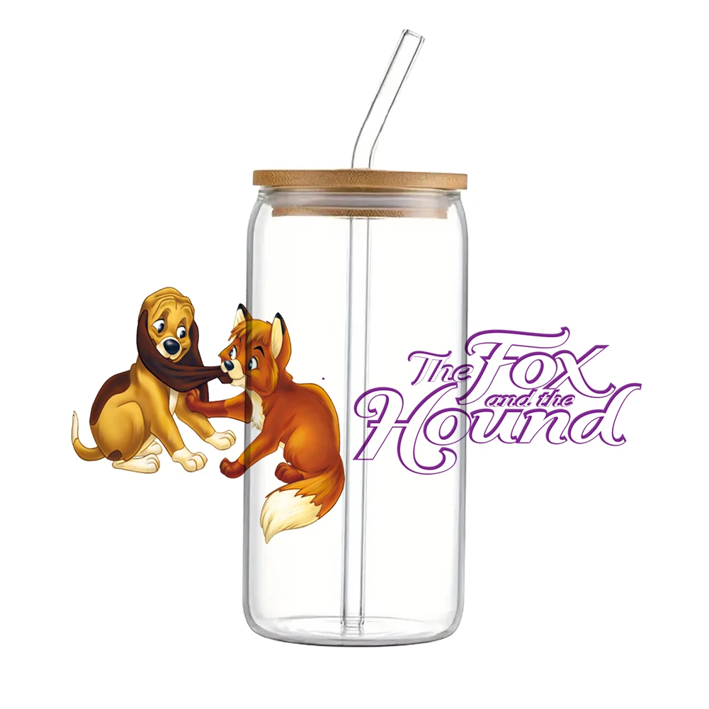 MINI Disney The fox and The hound Pattern UV DTF Transfer Sticker Waterproof Transfers Decals For 16oz Glass Cup Wrap Stickers