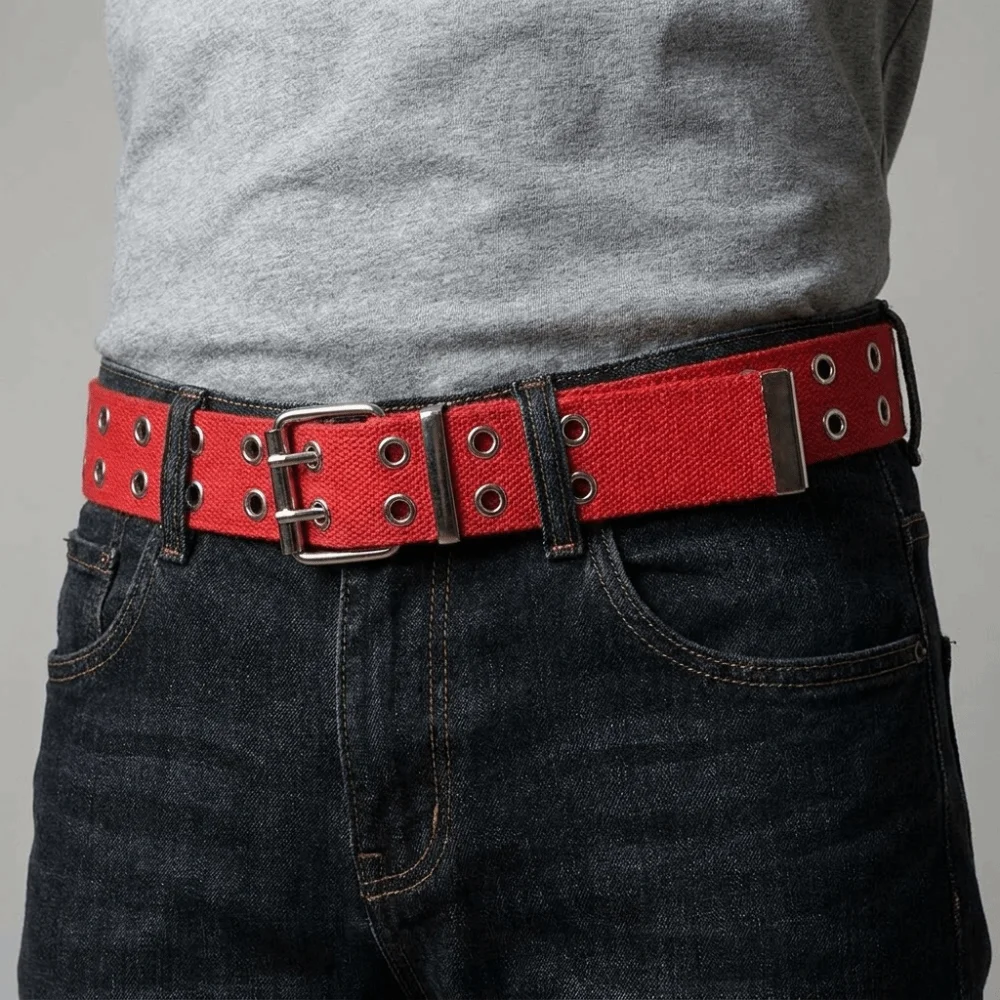 Outdoor Solid Color Canvas Waist Belt Nylon Double Row Woven Belts Woven Needle Buckle Double Row Buckle Belt Men Women