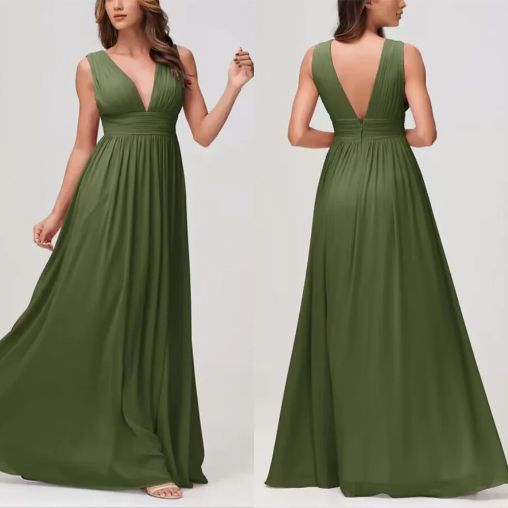 

High Quality Customized V-neck Green Wedding Party Dresses Floor Length Vestidos Elegantes Para Mujer فساتين السهرة 드레스 Robe
