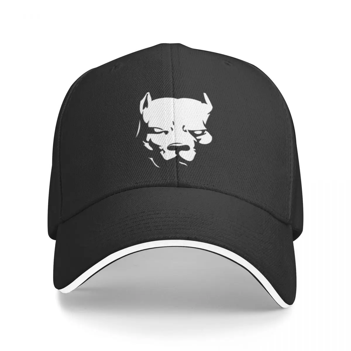 White Pitbull On Black A Baseball Caps