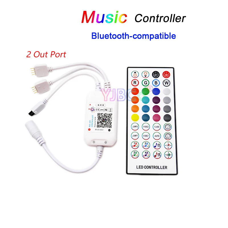 

DC 5V/24V 44Keys RGB 1/2 Out Port LED Strip Controller Bluetooth-compatible Wireless IR Remote 5050 2835 3825 Lights Tape Dimmer