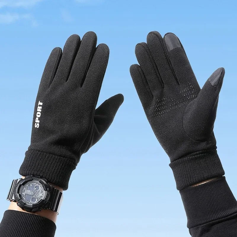 

Men Winter Waterproof Cycling Gloves Outdoor Sports Running Motorcycle Ski Touch Screen Fleece Gloves Non-slip Warm Full Fingers