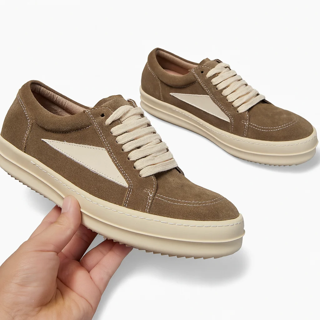 

Men’s Brown Suede Sneakers Casual Low Top Comfortable Platform Walking Shoes All-Season Fashion Size 48