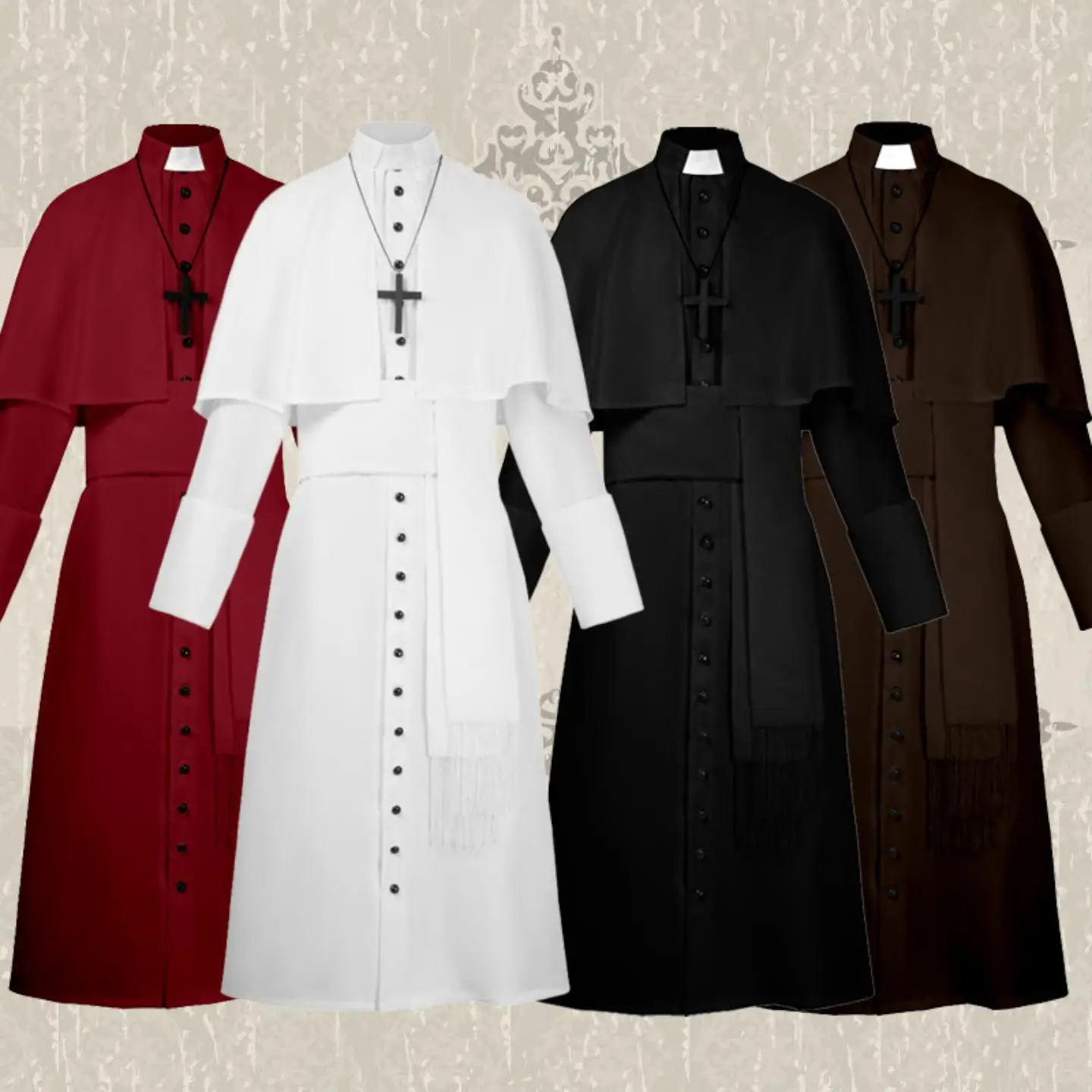 Halloween Medieval Priest Cosplay Costume Pure Color Retro Long Robe Stage Costume Women's Ethnic Wear Summer New Arrival