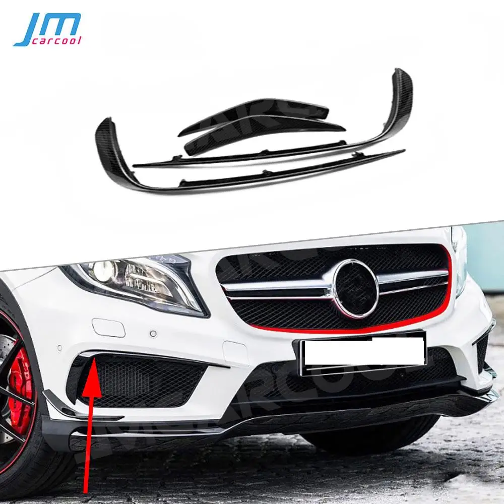 

for Benz GLA Class X156 GLA200 GLA260 GLA45 2014-2017 Front Bumper Air Vent Fin Canards Trim Carbon Fiber / ABS Foglamp Strips