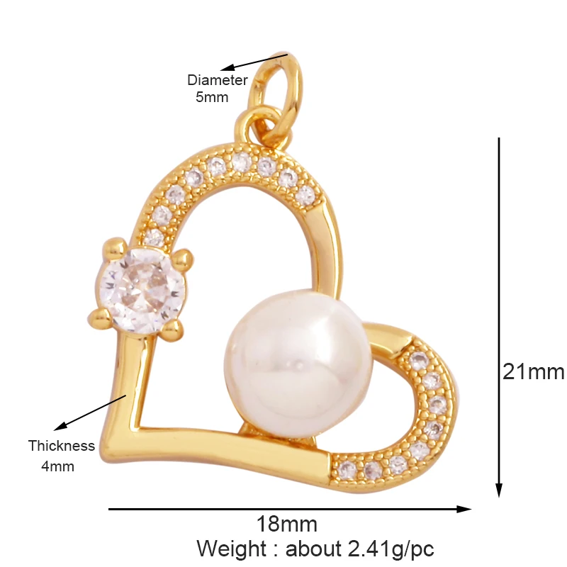 Classics Love Heart Star Zircon Focal Charm Pendant,Creative Shell Pearl 18K Gold Plated Jewelry Accessories Supplies M41