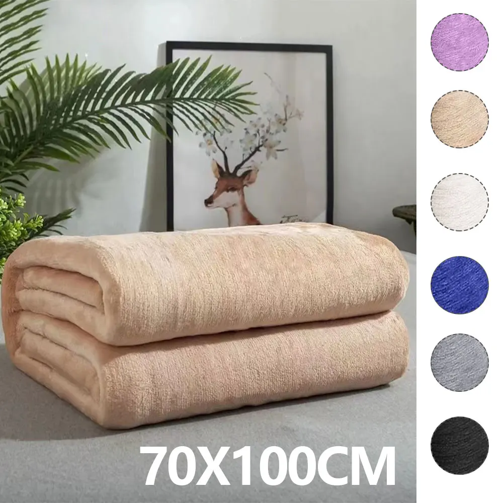 Fluffy Warm Super Soft Flannel Blanket Durable Office Bedspread Coral Fleece Solid Color Summer Blanket Thin Quilt Small