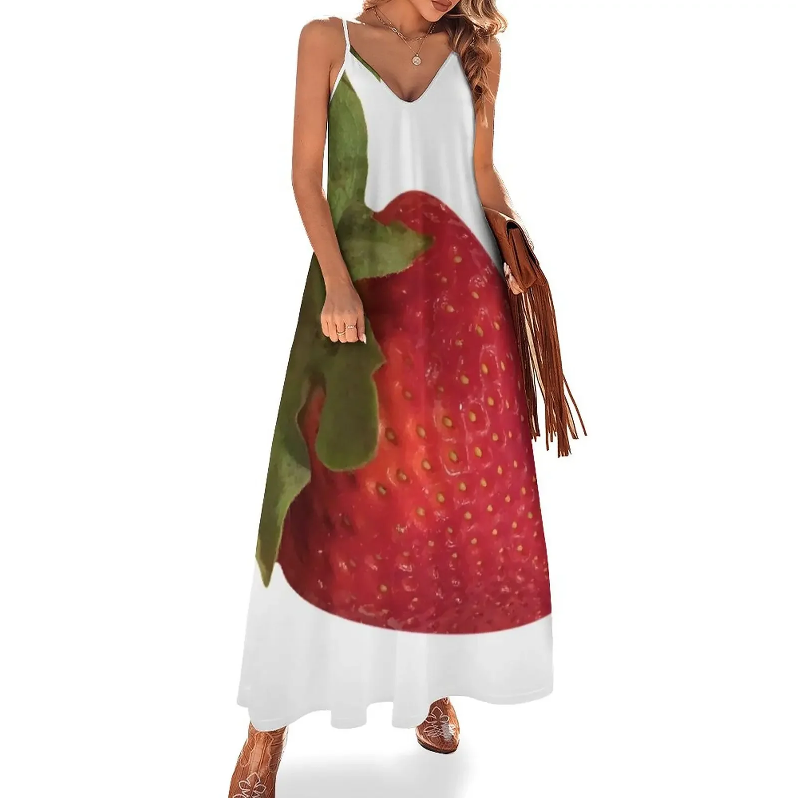 

Strawberry Sleeveless Dress Clothing bandage dress Prom gown Long dress