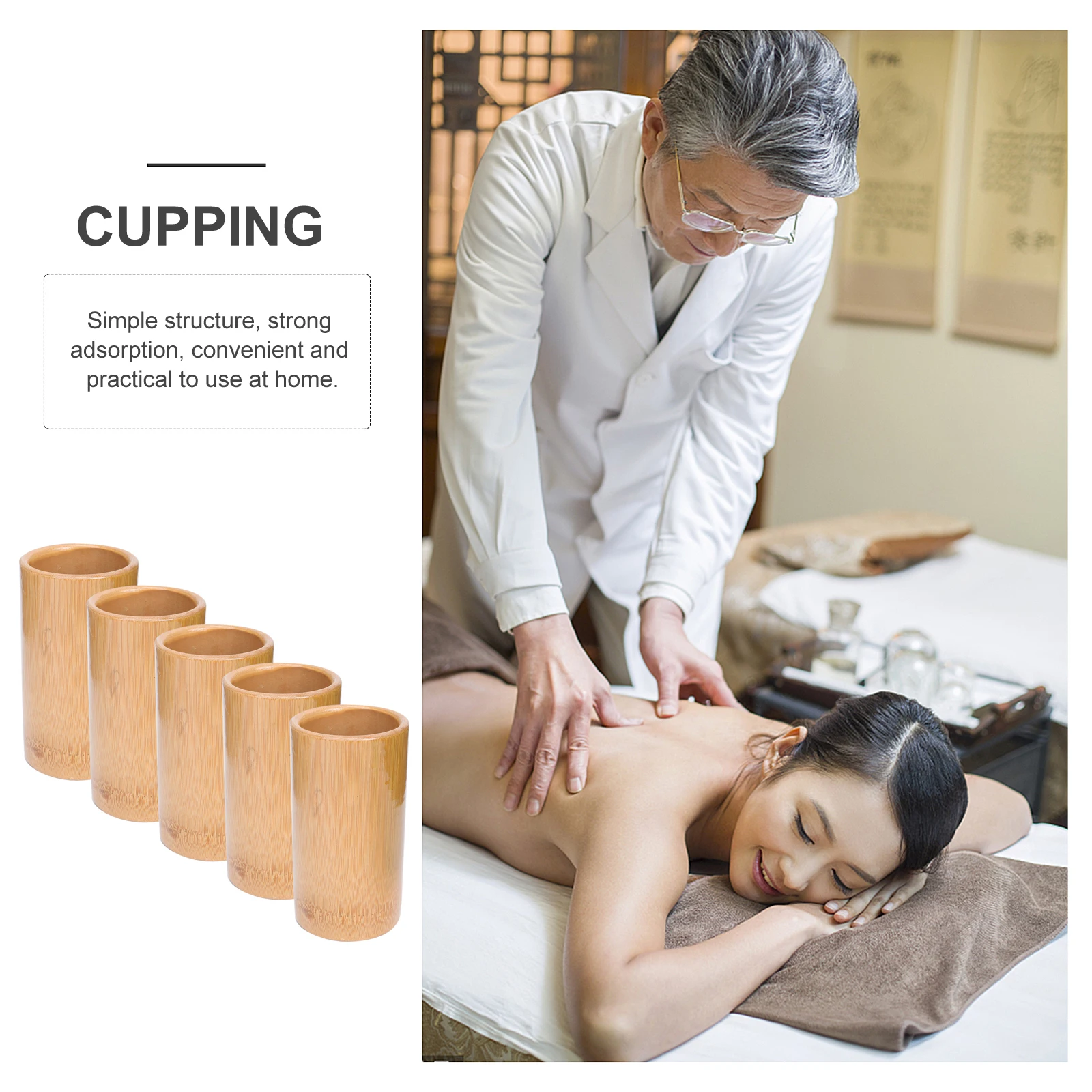 

5 Pcs Bamboo Cupping Massage Suction Cups for Face Sculpting Therapy Supplies Durable Long Use Activates