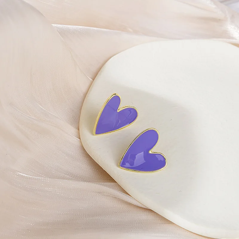 New Korean Heart Dangle Earrings for Women Enamel Irregular Heart Earrings Purple Yellow Unusual Earrings Party Gift bijoux