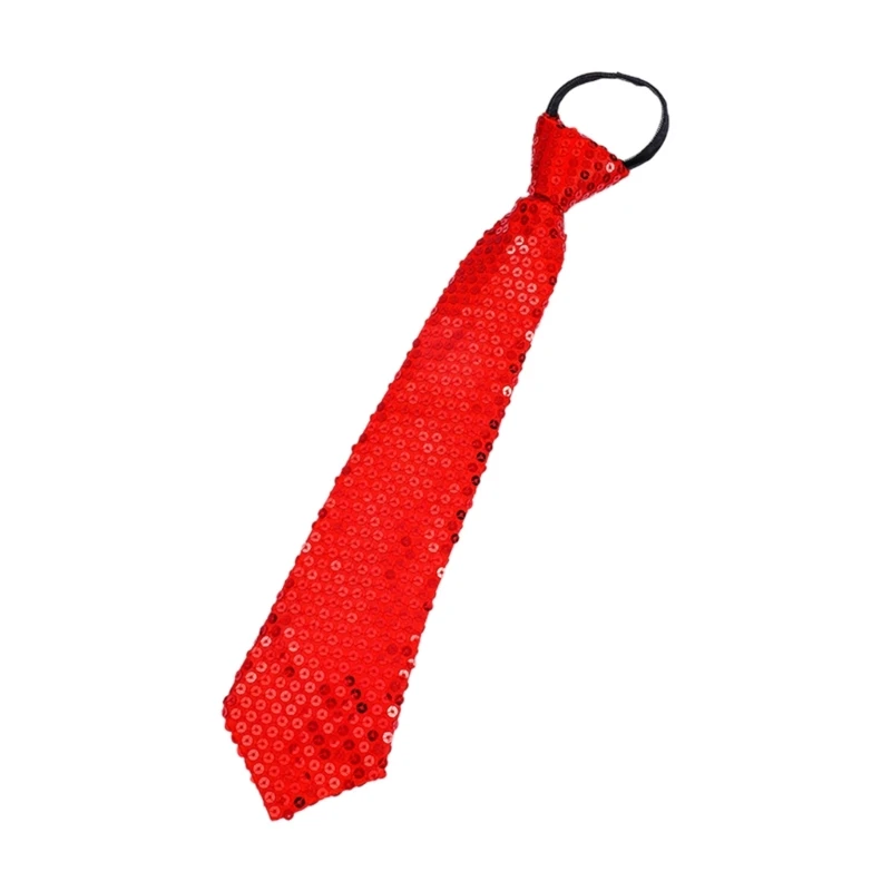 Unisex Shinning Sequins Tie for Mens Women Shiny Glitter Pre-Tied Zipper Necktie Dropship