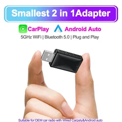 Adaptador inalámbrico Carplay para Android, Dongle inteligente 2 en 1 para conectar con cable CP AA, Plug & Play