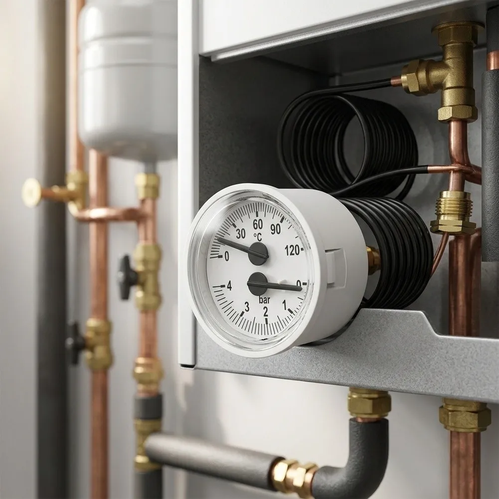 Wall-mounted Boiler Pressure Gauge HVAC Capillary Manometer Boiler Pressure Gauge Thermo-pressure Gauge 0-120℃