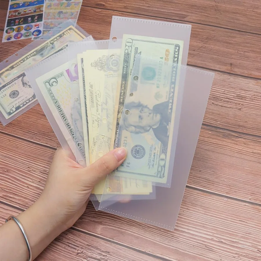 2 Set A6 Cash Envelopes Frosted Translucent PP Binder Pockets Zipperless No Tab 6 Hole Loose Leaf Bags 12 Sheets Money Envelope