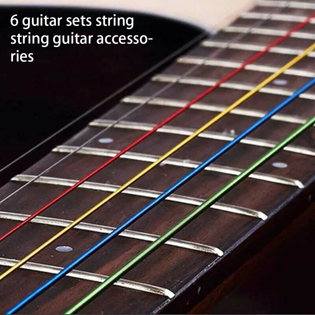 6PCS Acoustic Guitar Strings Rainbow Colorful E-A String Wear-resistant Instrument Sufficient Gears Colorful String