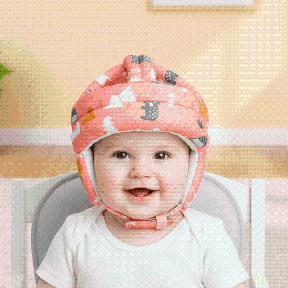 Adjustable Strap Safety Helmet Soft Cotton Cartoon Pattern Infant Cap Flexible Fit Lightweight Anti-Fall Headwear