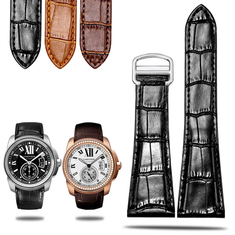 オリジナルスタイルロンドンソロ本革時計チェーンカルティエタンク牛革固体鋼折りたたみバックル時計ストラップ 23 25