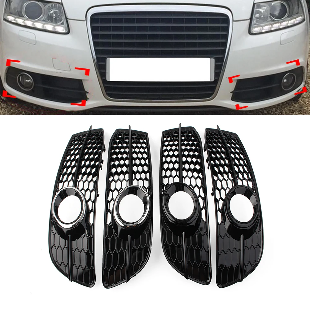 

2Pcs Car Front Bumper Honeycomb Hex Mesh Fog Light Grille Cover For Audi A6 C6 S-line Facelifted Models 2008 2009 2010 2011