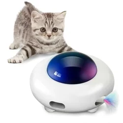 Cat Toy Smart Teaser UFO Pet Turntable Catching Training Toy USB Charging Cat Teaser Replaceable Feather Interactive Supplies