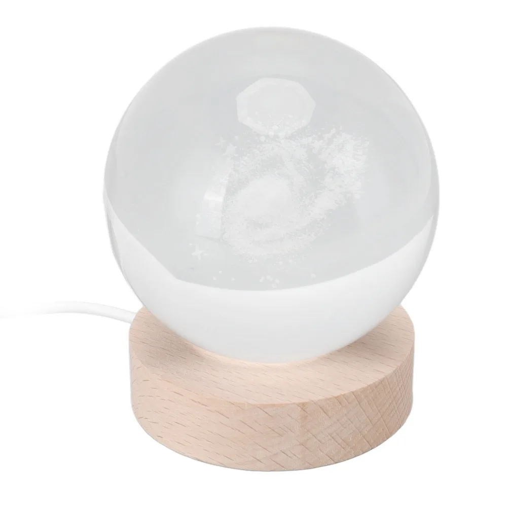 Galactic 8cm Galaxy Night Light Luminous Base Wired Button Switch 3D Crystal Lamp Round LED Crystal Ball Bedroom Decor