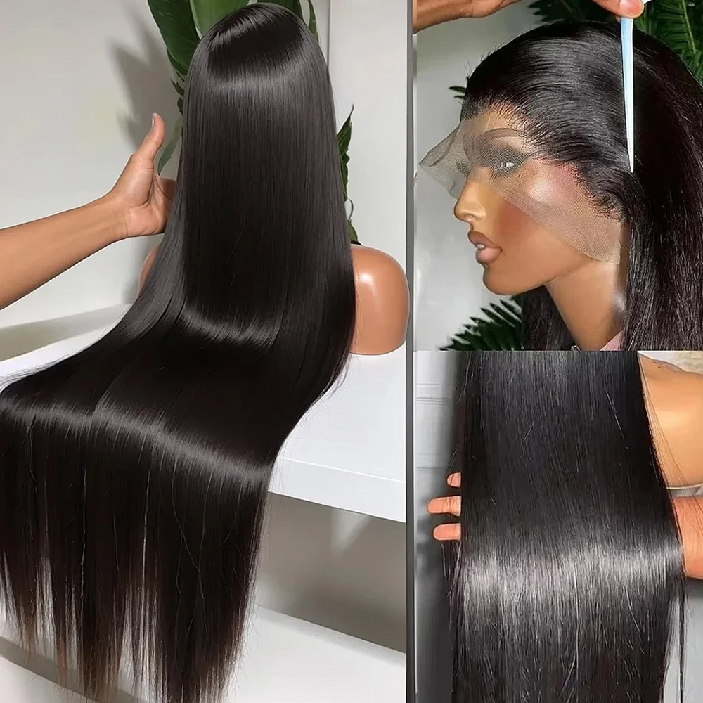 30 40 Inch Bone Straight 13x6 HD Transparent Lace Frontal Wigs Preplucked 13x4  Lace Front Human Hair Wig Glueless 5x5 Closure