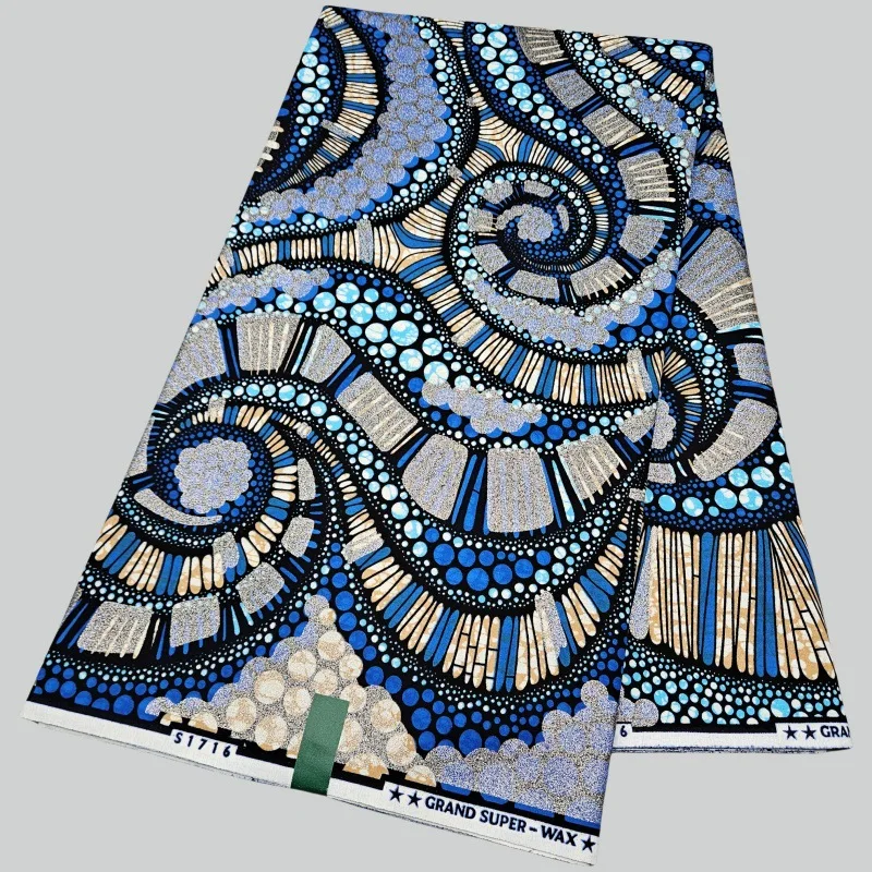 

6 ярдов длинная хлопковая восковая ткань в африканском стиле для шитья своими руками, синее платье с принтом, занавеска для дивана, скатерть, одежда шириной 120 см, R2769