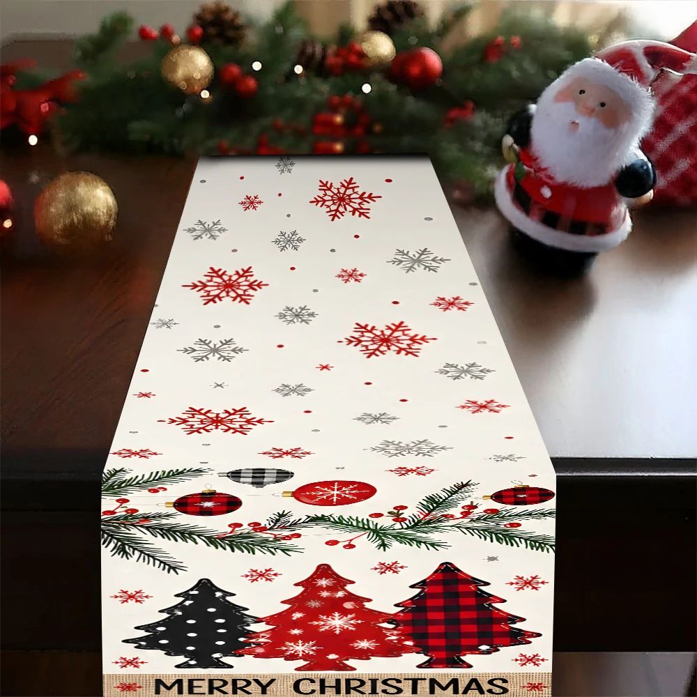 Christmas Buffalo Plaid Snowflake Table Runner Red Black Check Xmas Winter Holiday Farmhouse Dining Table Runner Home Party