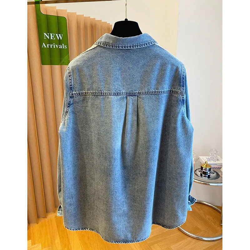 Moda denim camisa para as mulheres primavera 2025 nova renda solta emenda cowboy camisa jaqueta superior comentários coreanos muitas meninas roupas