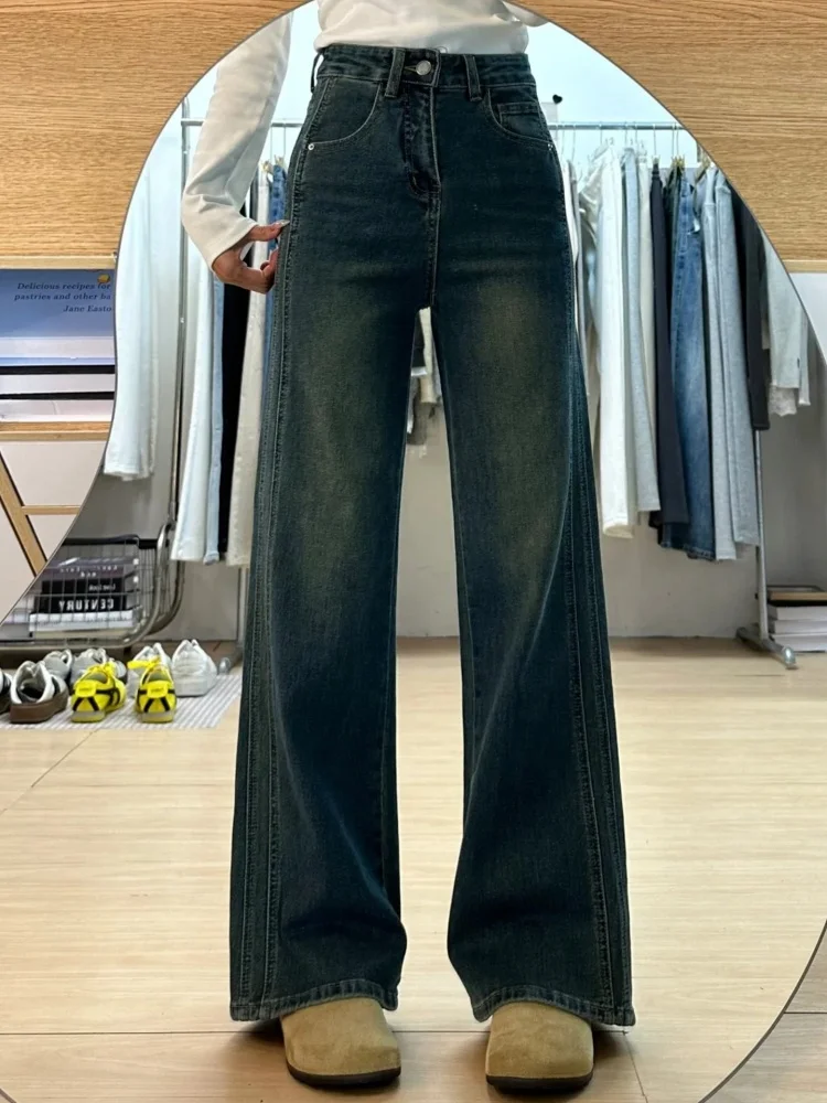 

Свободные джинсы с высокой талией для женщин, осенний сезон, широкие брюки с широкими штанинами, повседневная одежда