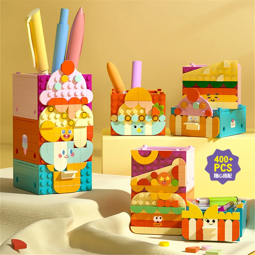 

MOC Building Blocks Delicious Food Creative DIY Storage Box Block Toys With Stickers Pencil Holder Desktop Storage Gift for Girl