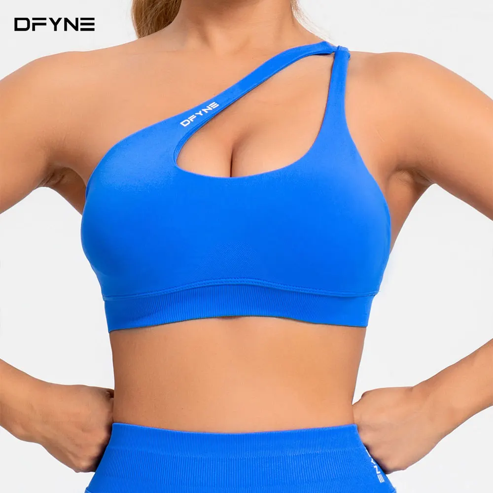 DFYNE Impact Asymmetric Sports Bra Gym Woman High Support Halter Backless Workout Top Fitness Activewear Running Yoga Blouse