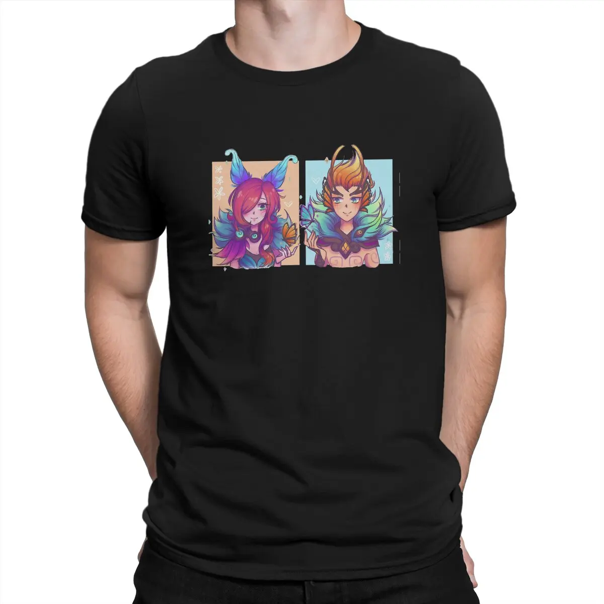 League of Legends Game Elderwood Rakan Xayah Tshirt Homme Men's Clothes Blusas Polyester T Shirt For Men