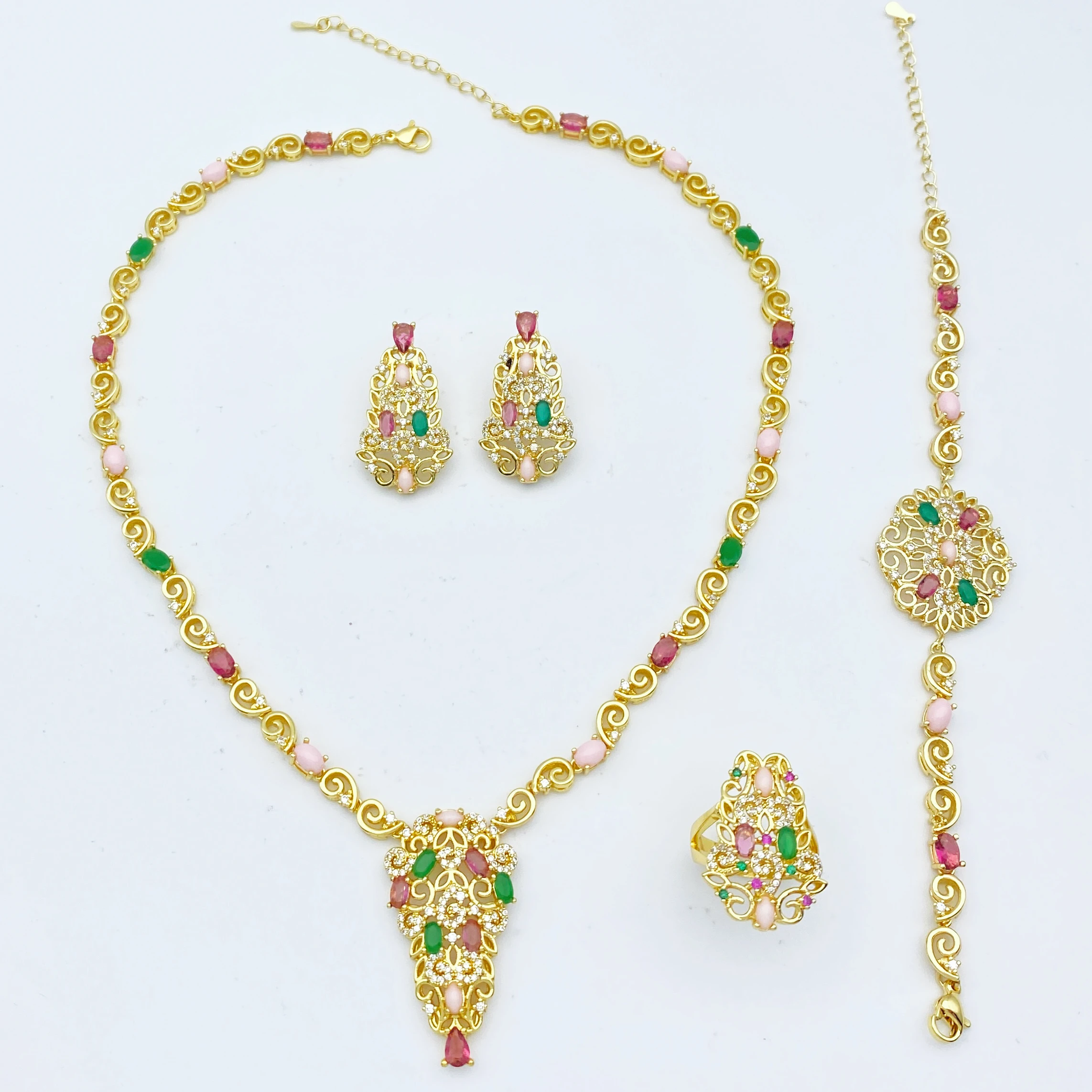 

Flora Romantic Jewelry Set for Women Cubic Zirconia Gold Copper Ring Necklace Earrings Bracelet Gift for Wife Girlfriend