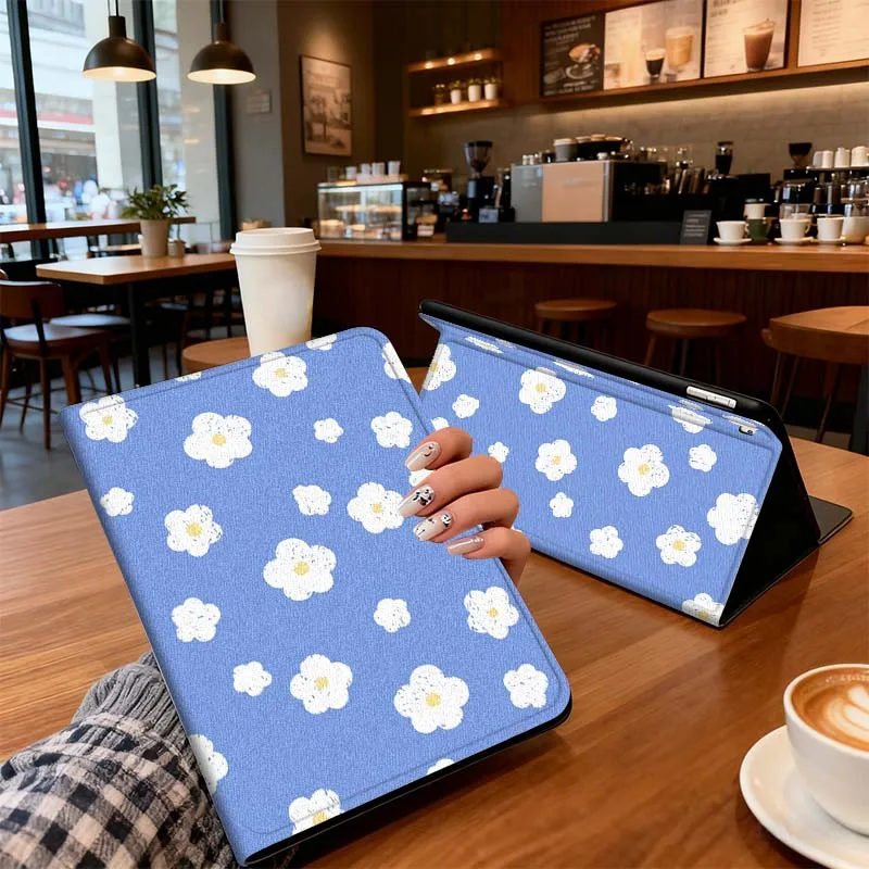 Colorful flowers blue white For iPad Pro Air Mini 1 2 3 4 5 6 7 7th 8th 9th 10th 11th 10.2 9.7 10.5 10.9 11 12.9 Tablet Case