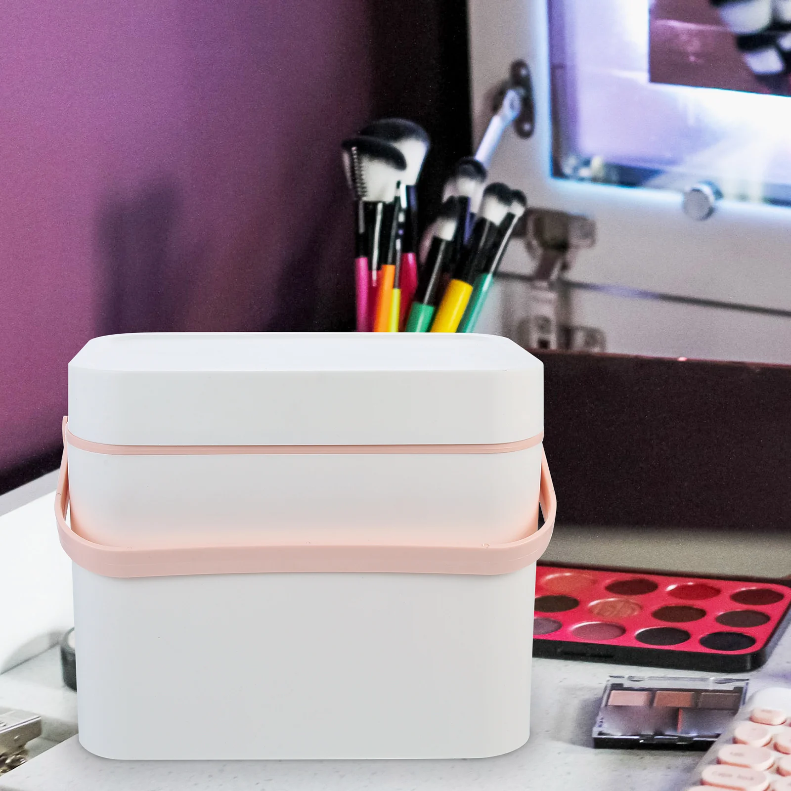

Makeup Organizer Storage Box with Mirror Skincare Organizer ABS Material Home Office Stationery Storage