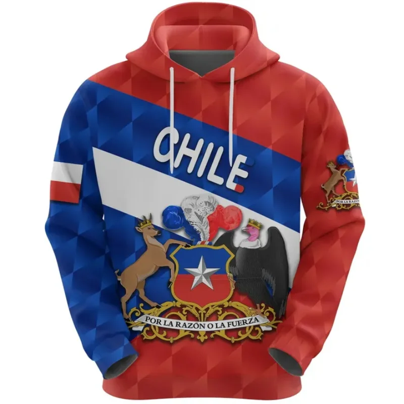 3D Printed Chile National Emblem Map Hoodies For Men Chilean Flag Pullovers Sweatshirts Coat New In Mens Sport Tracksuit