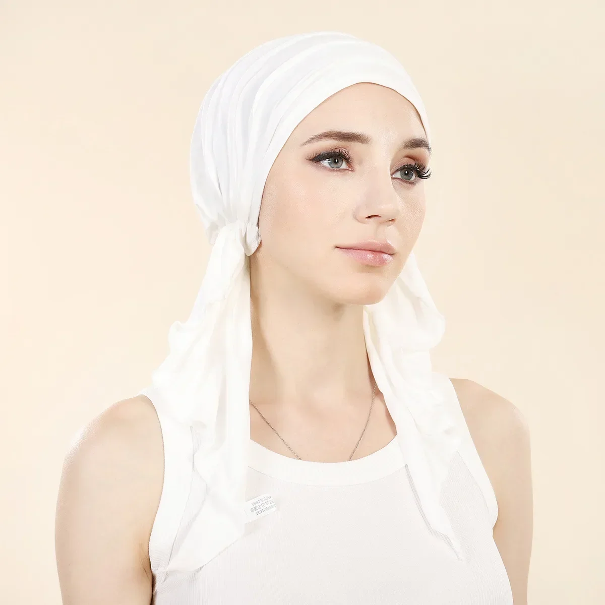 Women Pre-Tied Hat Muslim Inner Hijab Headscarf Long Tail Hair Loss Chemo Cap Bonnet Turban Bandanas Headband Turbante Mujer