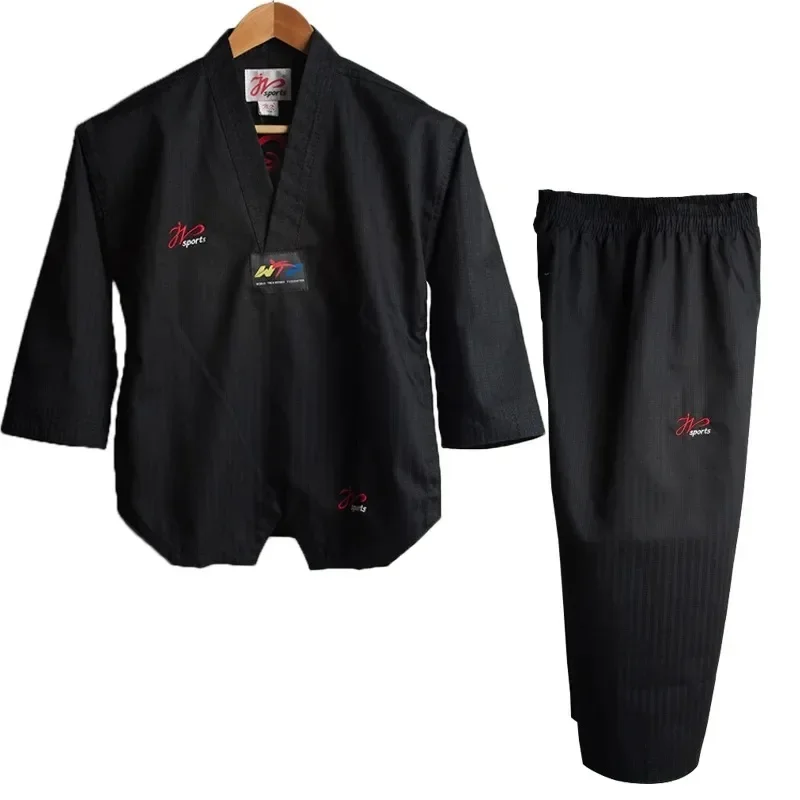 High Quality Black Taekwondo Dobok Training Taekwondo Suits Embroidery Uniforms Poomsae Dobok WTF Approved Size 150-190