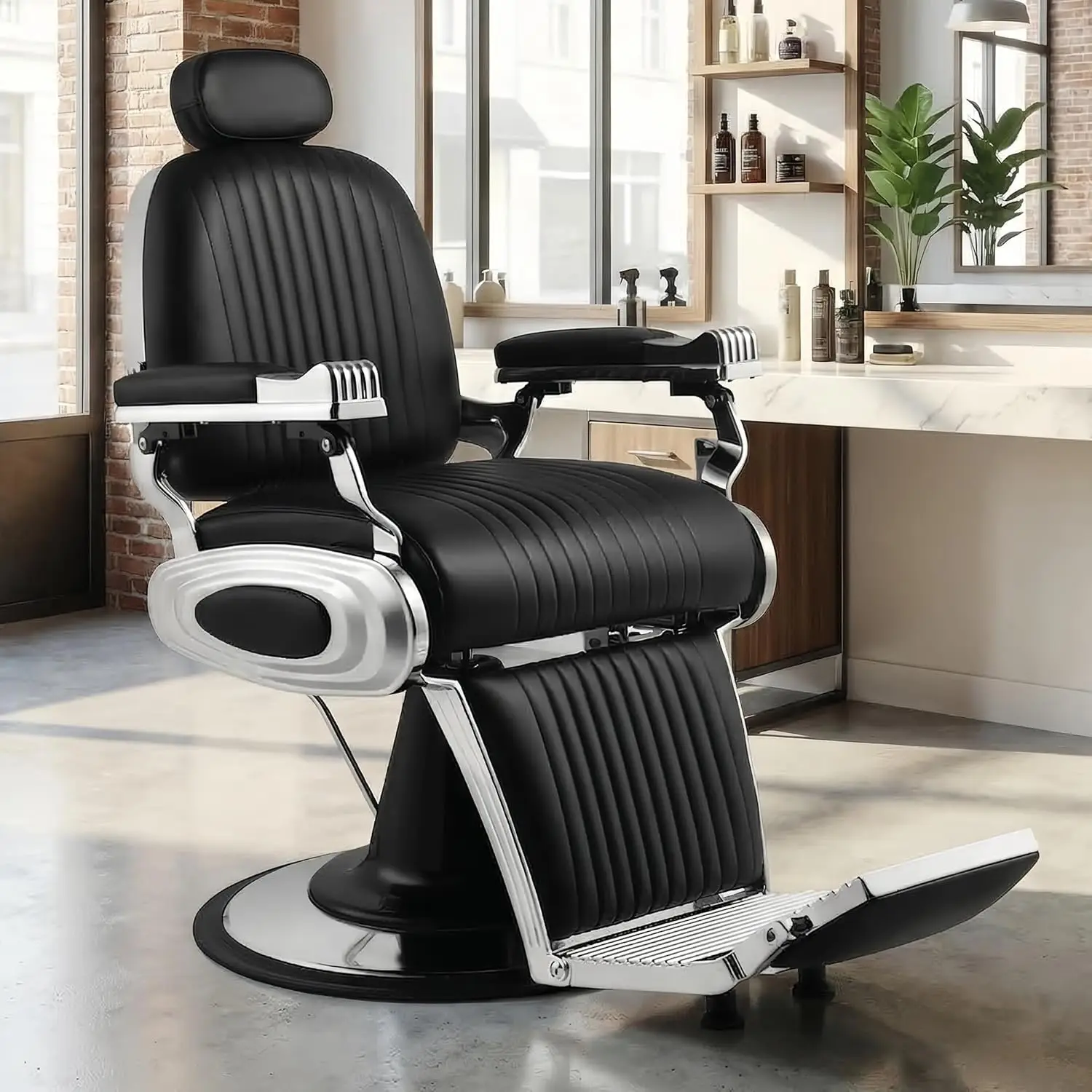 

Кресло для парикмахерской с откидной спинкой, винтажное кресло для стилиста, 360° ° Вращающееся регулируемое кресло для салона красоты, усиленное, на заказ