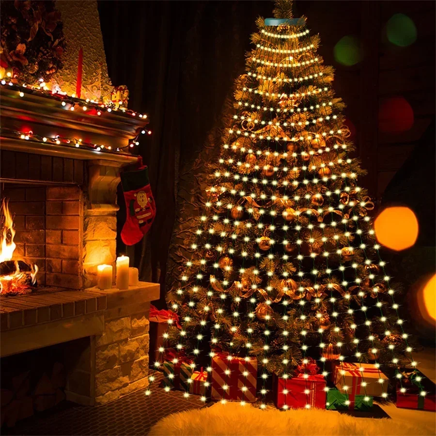 2M * 16 cuerdas con anillo árbol de Navidad luces de cascada 400LED guirnalda de árbol de Navidad luces de cadena de Navidad al aire libre