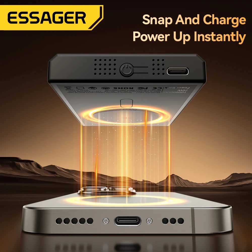 Essager-Banco de energía magnético fino, 20W, 10000mAh, LED, portátil, inalámbrico, carga rápida, batería externa para iPhone 16 15 para Magsafe