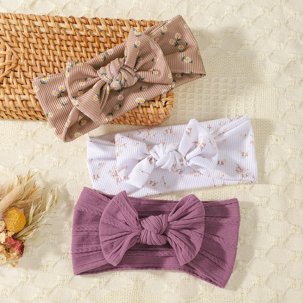 3-teiliges Baby-Stirnband-Set mit geknoteter Schleife, Turban, gerippte Haarbänder für Neugeborene, Kirschherz-Druck, Haarschmuck für Kleinkinder, Kopfwickel für Kleinkinder – Detail 6
