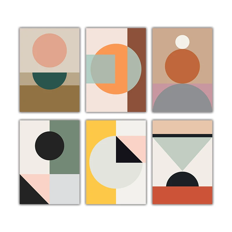 

6pcs/Set Abstract Color Geometric Square Circular Pattern Canvas Poster Wall Art Wall Decorative Painting Living Room Home Decor