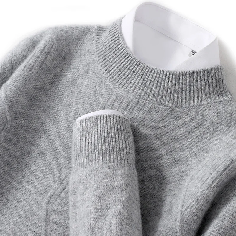 Men's Knitted  Sweater, Autumn /Winter New Thickened  Warm Wool sweater, Semi high neck, Musical Note Jacquard Casual  Loose Top