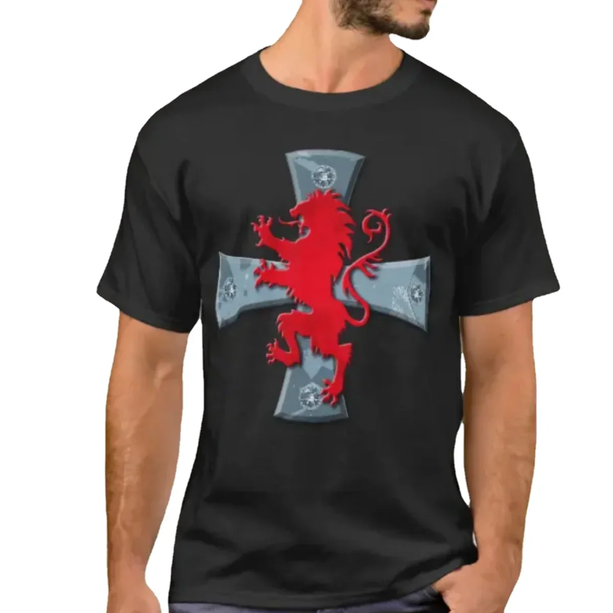 

Blood Lion Motif Knights Cross Badge T-Shirt. Summer Cotton Short Sleeve O-Neck Mens T Shirt New S-3XL